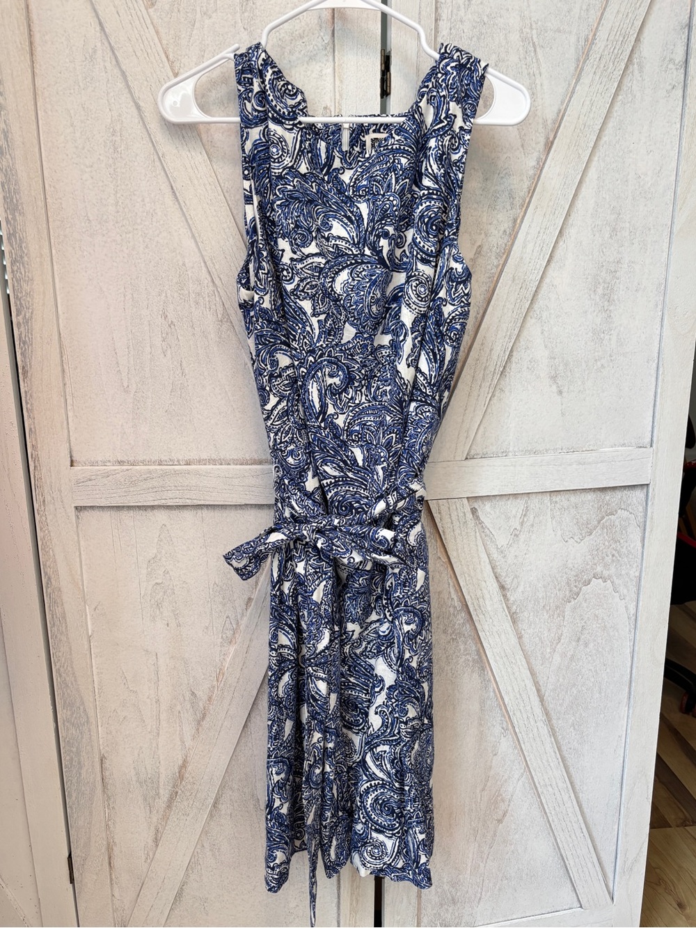 Anne Klein Fit & Flare Paisley Dress Size 16 Blue & White  w/ Belt Linen Blend - Picture 4 of 8